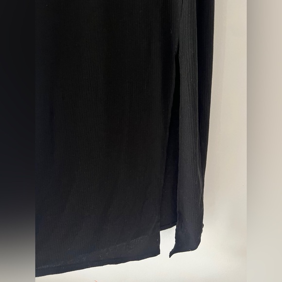 AFRM Joyce ribbed mockneck midi dress black long sleeve slit front bodycon small - Picture 5 of 9